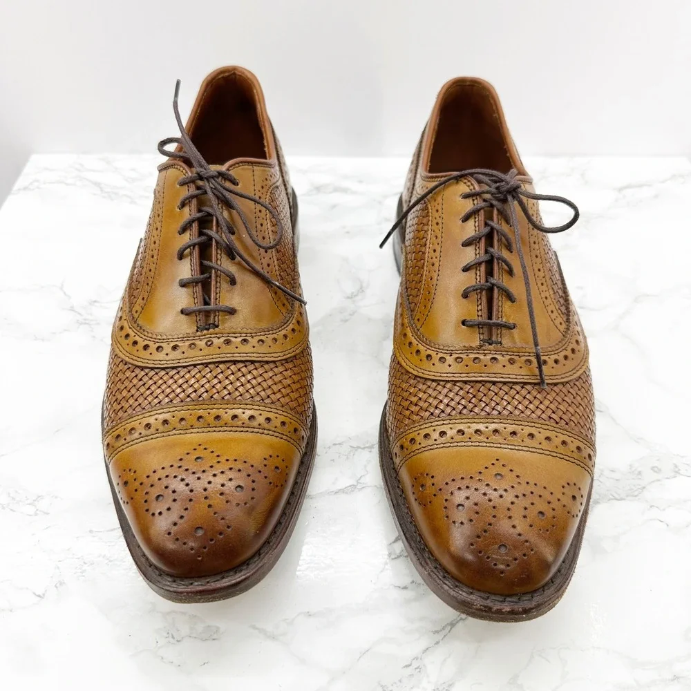 Allen Edmonds Strandmok Woven Tan Walnut Brown Leather Wingtip Oxford Mens 9.5E - Picture 2 of 7